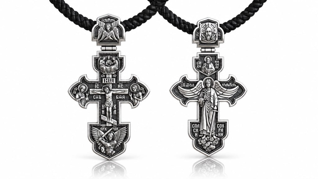 Orthodox Guardian Angel Cross Pendant – Sterling Silver