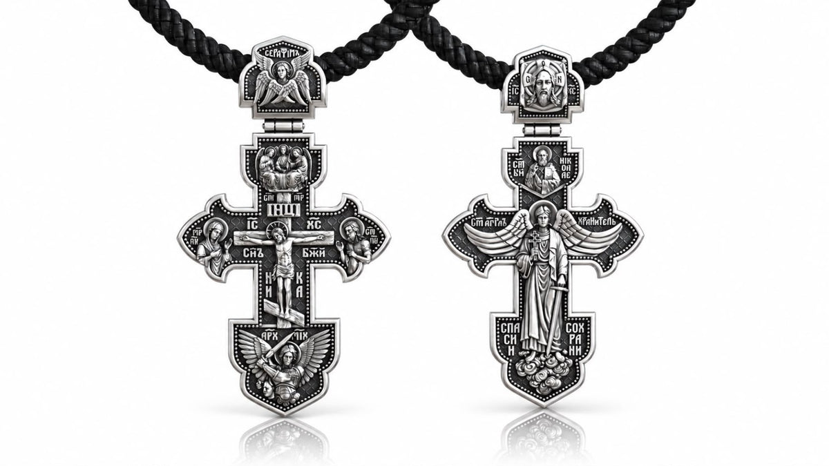 Orthodox Guardian Angel Cross Pendant – Sterling Silver