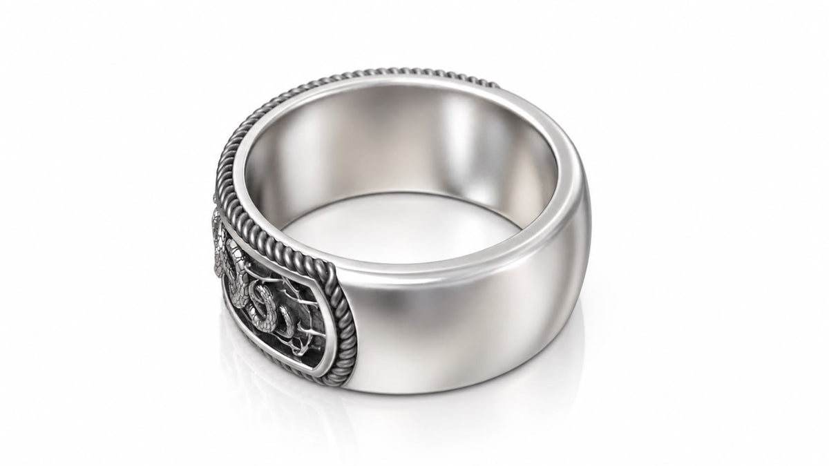 Twin Snakes & Skull Band Ring – Sterling Silver