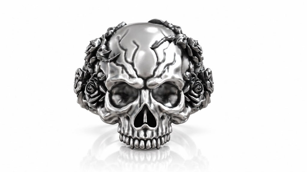Skull & Roses Gothic Ring – Sterling Silver