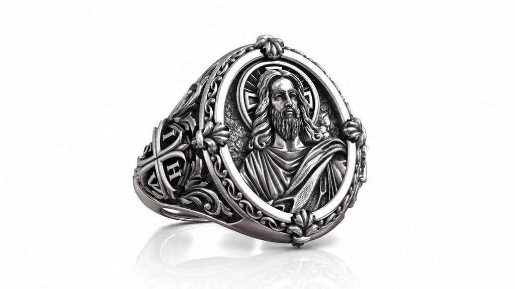 Christ Oval Baroque Signet Ring – Sterling Silver