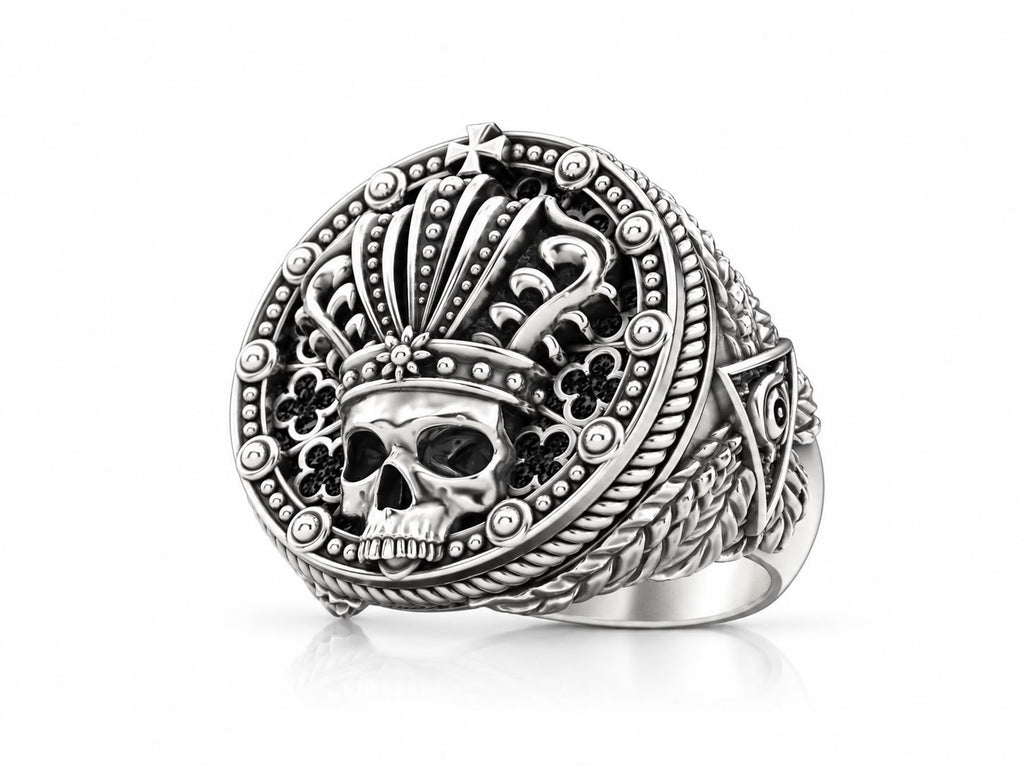 Crowned King Skull Signet Ring – Sterling Silver