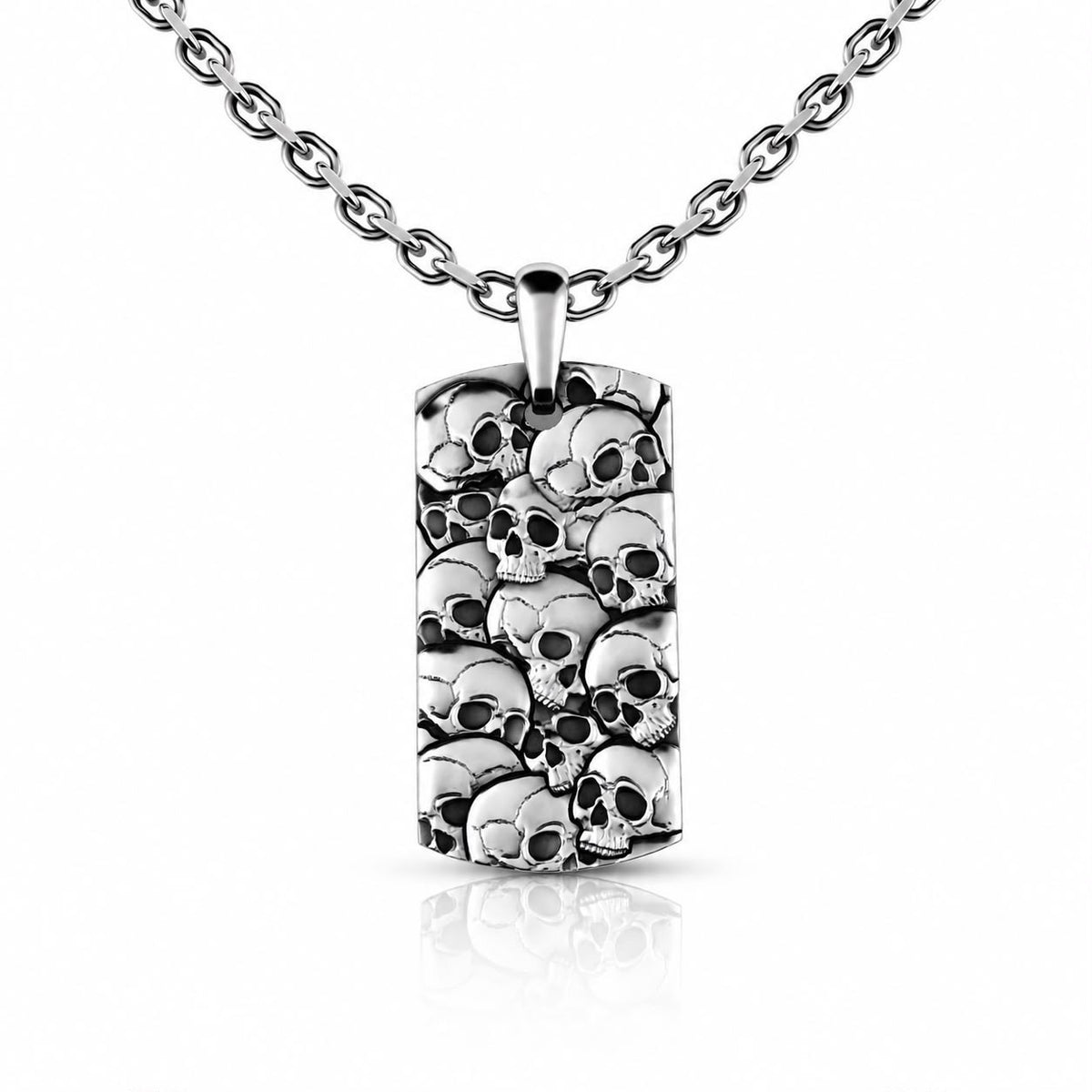 Pile of Skulls Dog Tag Pendant – Sterling Silver