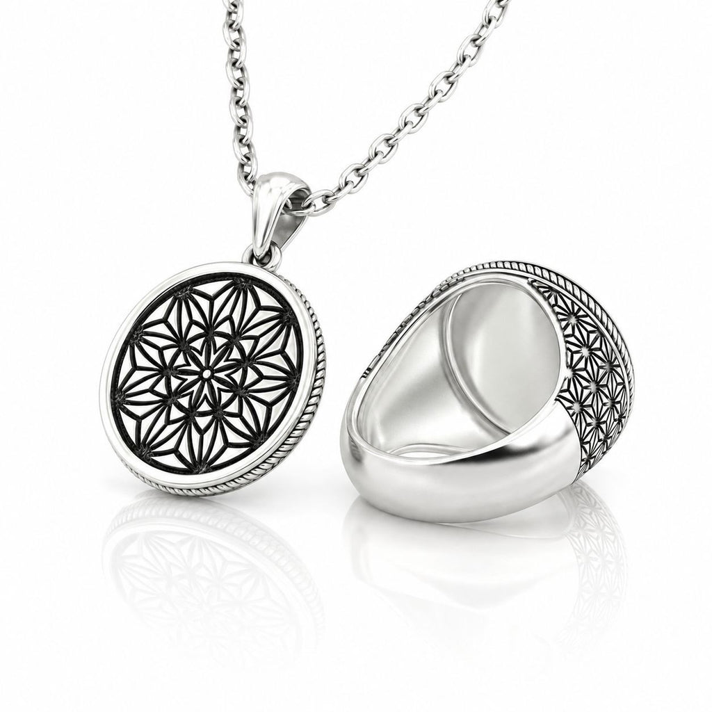 Vegvisir Skull Ring & Pendant Set – Sterling Silver