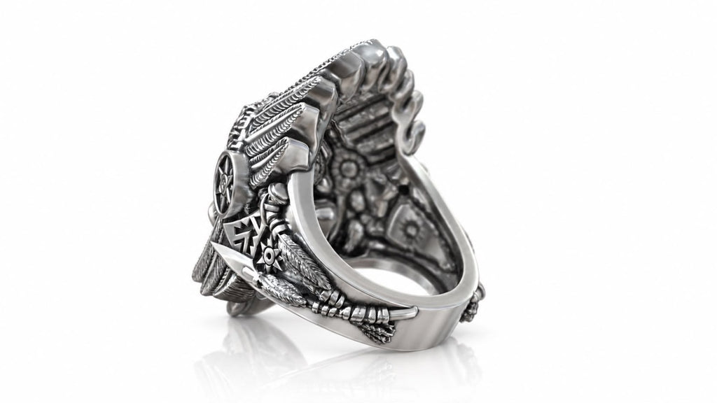 War Chief Skull Headdress Ring – Sterling Silver