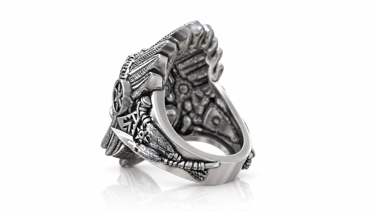 War Chief Skull Headdress Ring – Sterling Silver