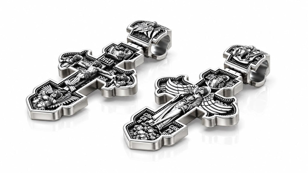 Orthodox Guardian Angel Cross Pendant – Sterling Silver