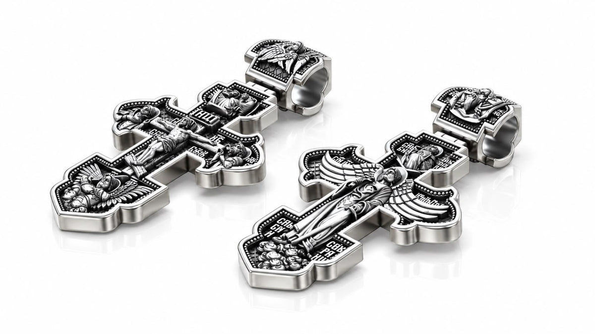 Orthodox Guardian Angel Cross Pendant – Sterling Silver