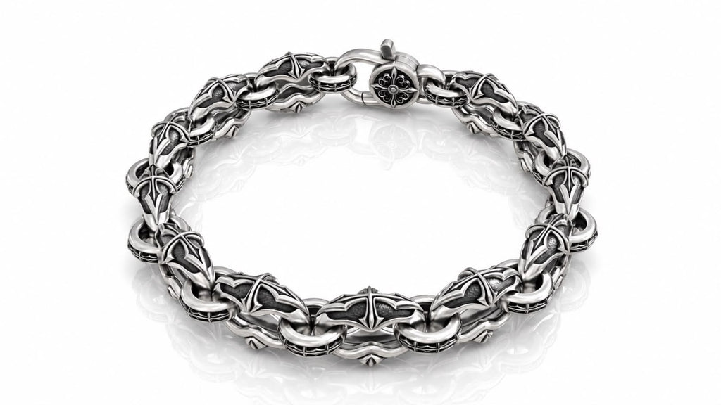Gothic Cross Link Chain Bracelet – Sterling Silver