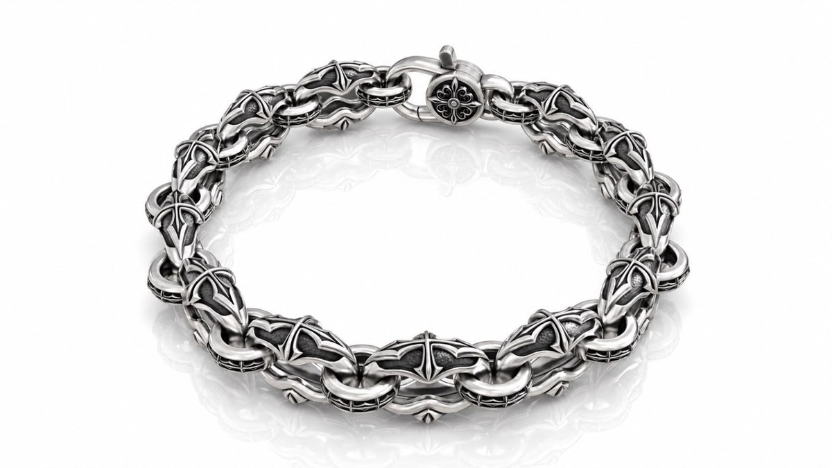 Gothic Cross Link Chain Bracelet – Sterling Silver
