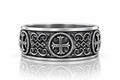 Medieval Cross Rope Medallion Band Ring – Sterling Silver