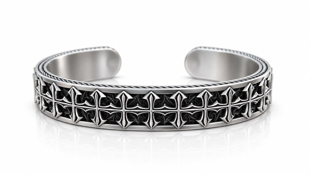 Gothic Cross Cuff Bracelet – Sterling Silver