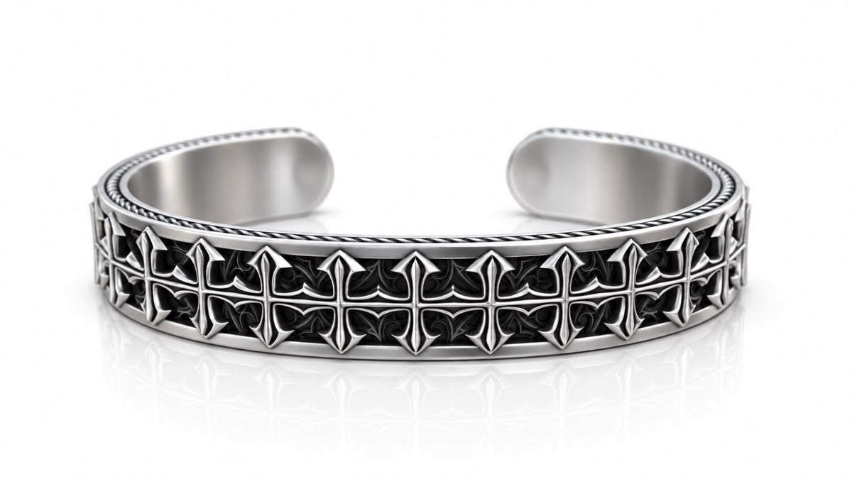 Gothic Cross Cuff Bracelet – Sterling Silver