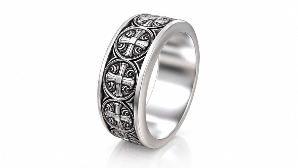 Gothic Cross Medallion Band Ring – Sterling Silver