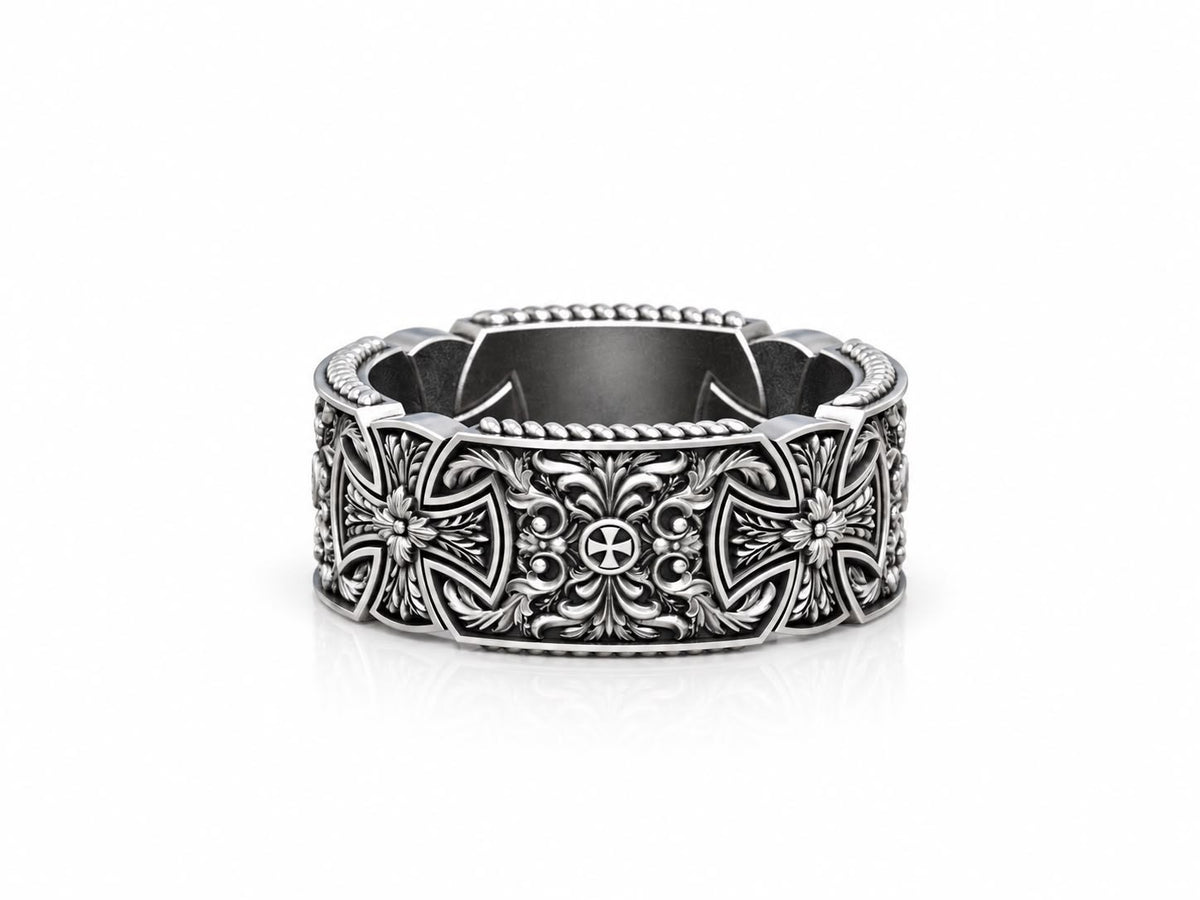 Maltese Cross Statement Ring – Sterling Silver