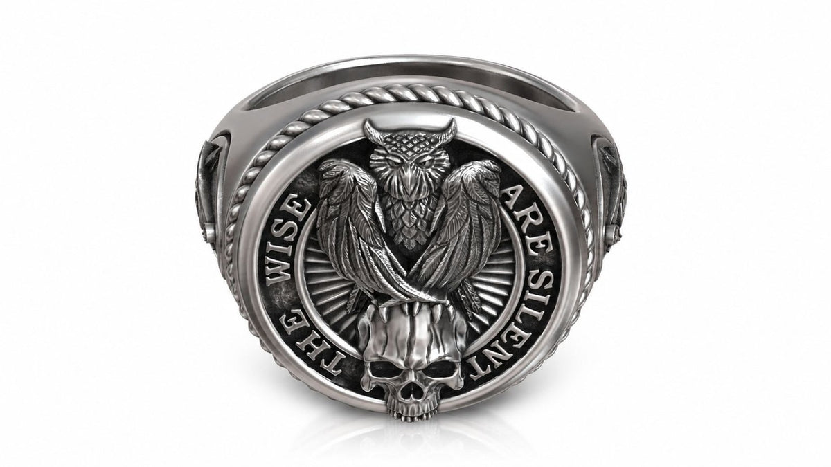 Masonic Owl & Skull Signet Ring – Sterling Silver