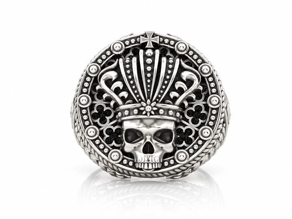 Crowned King Skull Signet Ring – Sterling Silver