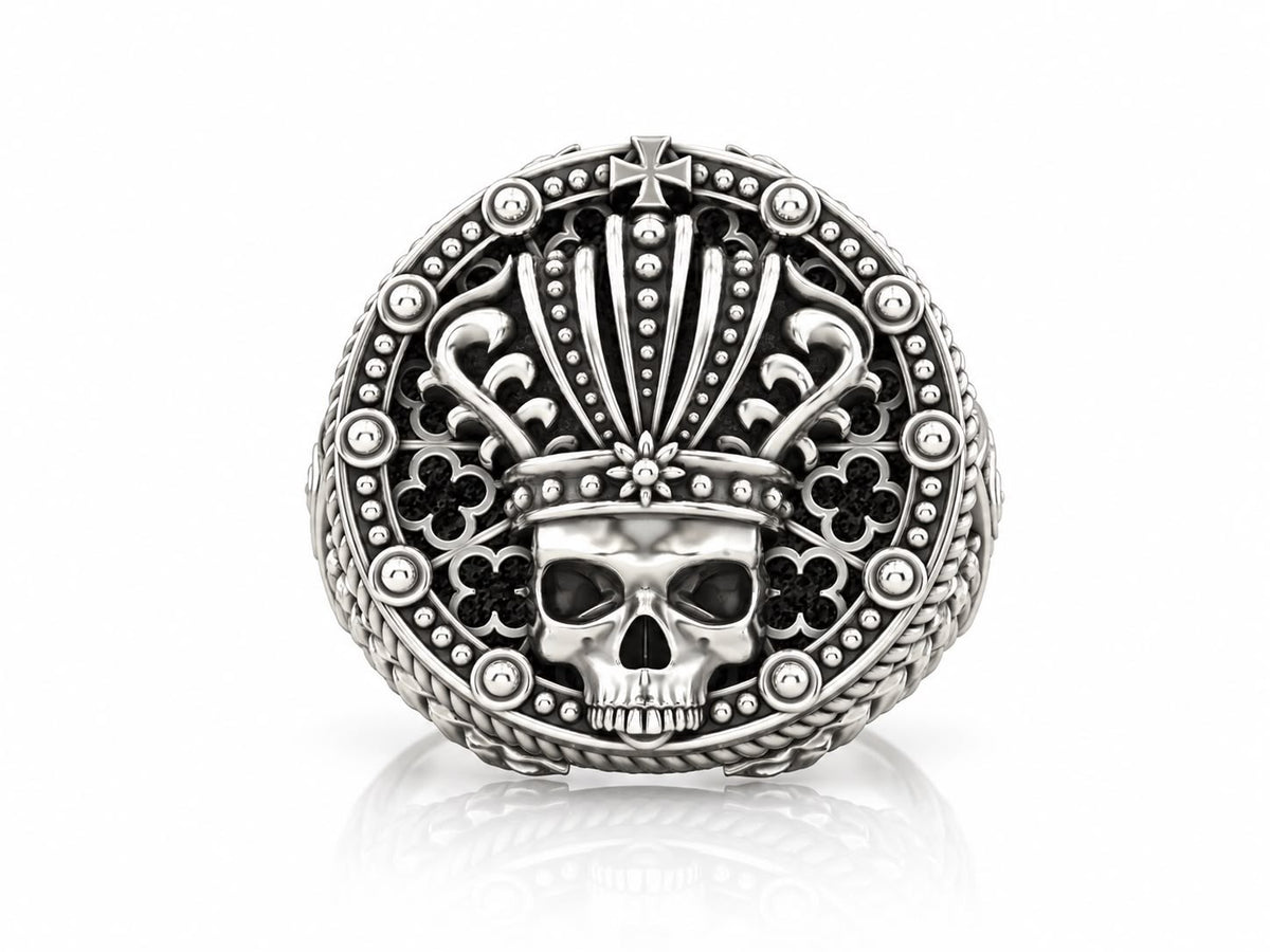 Crowned King Skull Signet Ring – Sterling Silver