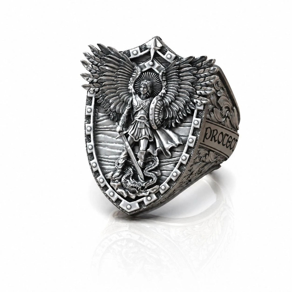 Saint Michael Shield Ring & Pendant Set – Sterling Silver