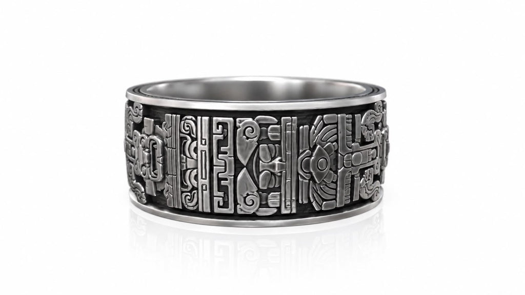 Aztec Warrior Eternity Band Ring – Sterling Silver