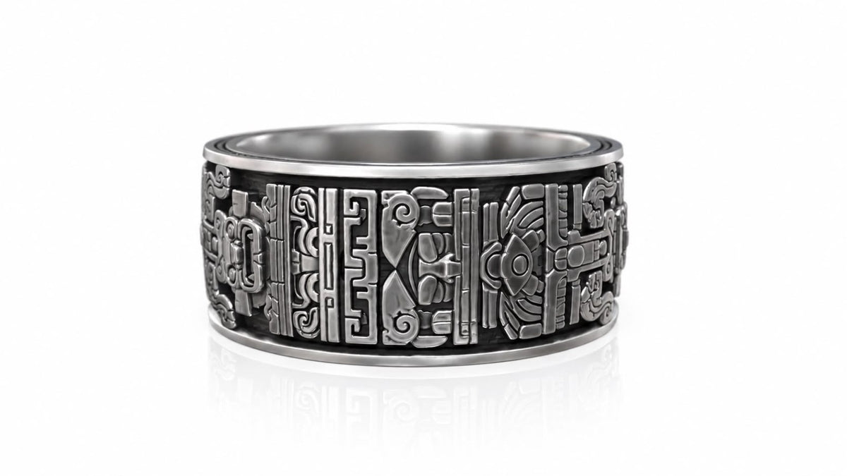 Aztec Warrior Eternity Band Ring – Sterling Silver