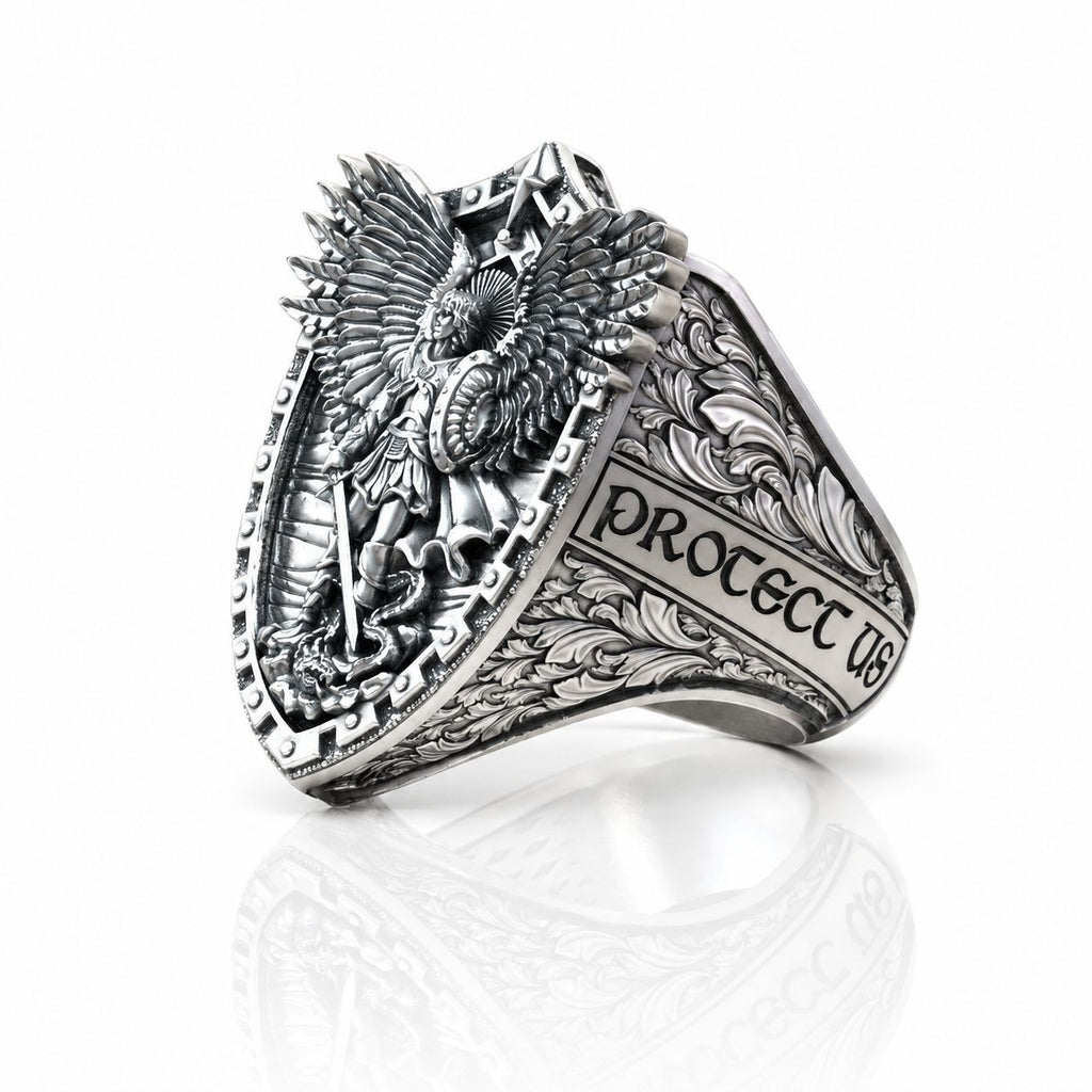 Saint Michael Shield Ring – Sterling Silver
