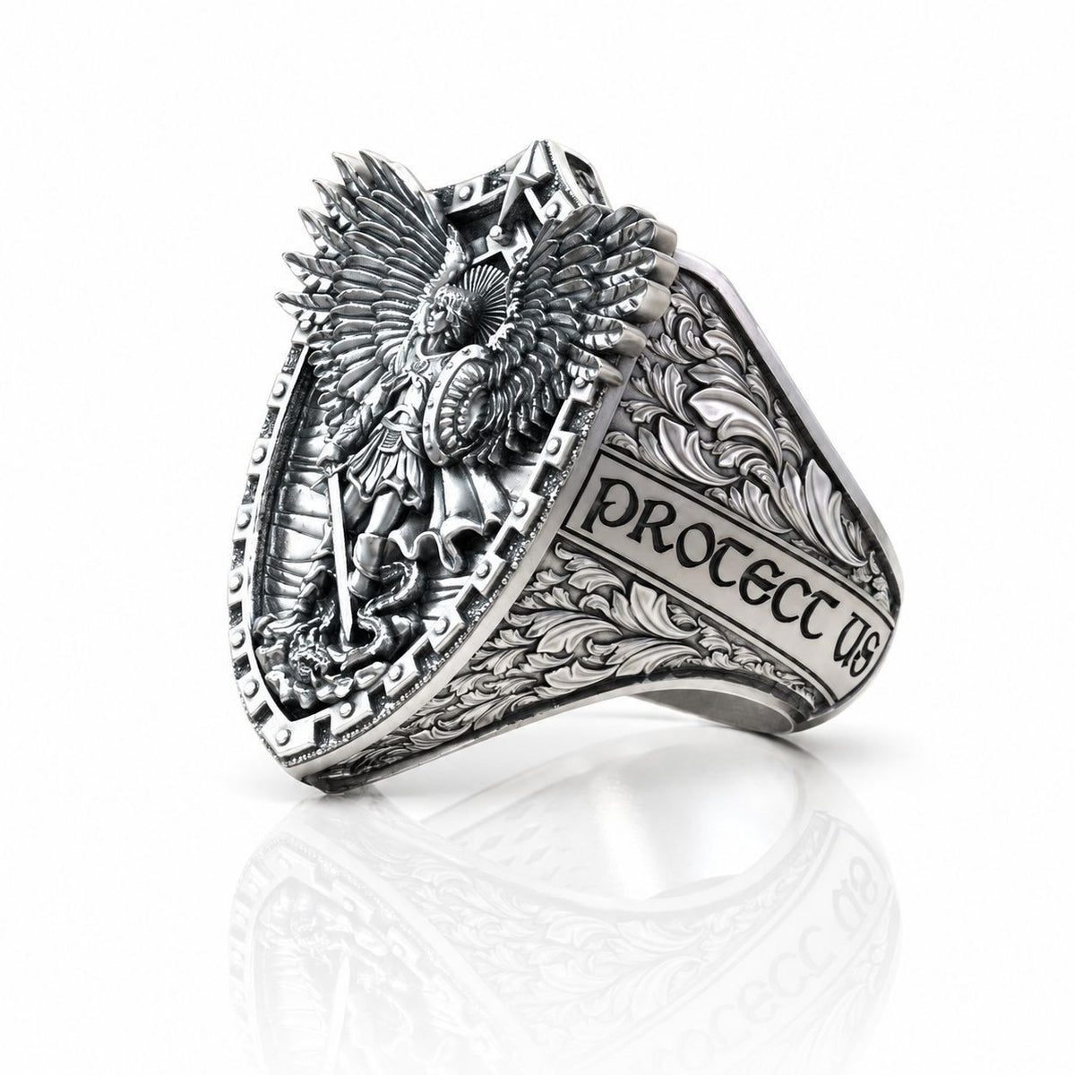 Saint Michael Shield Ring – Sterling Silver