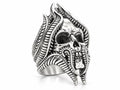 Biomechanical Horned Skull Ring – Sterling Silver