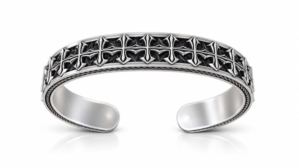 Gothic Cross Cuff Bracelet – Sterling Silver