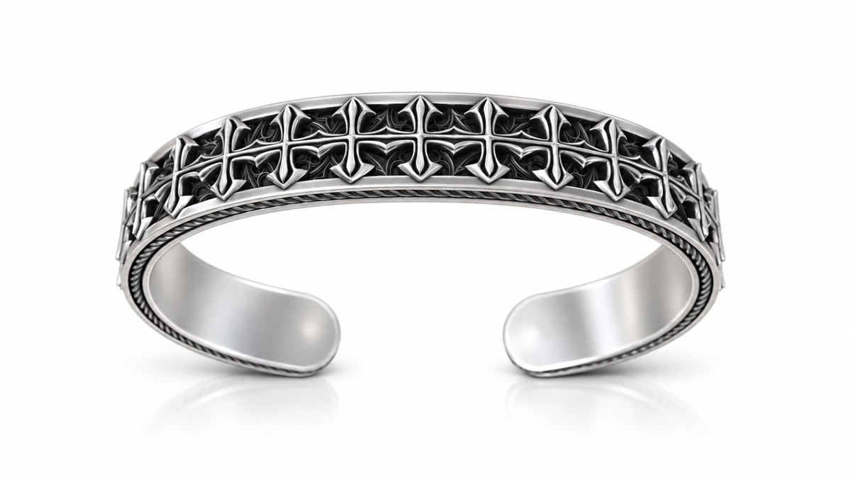 Gothic Cross Cuff Bracelet – Sterling Silver