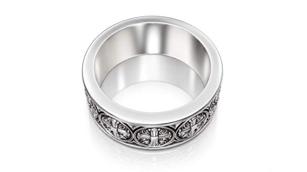 Gothic Cross Medallion Band Ring – Sterling Silver
