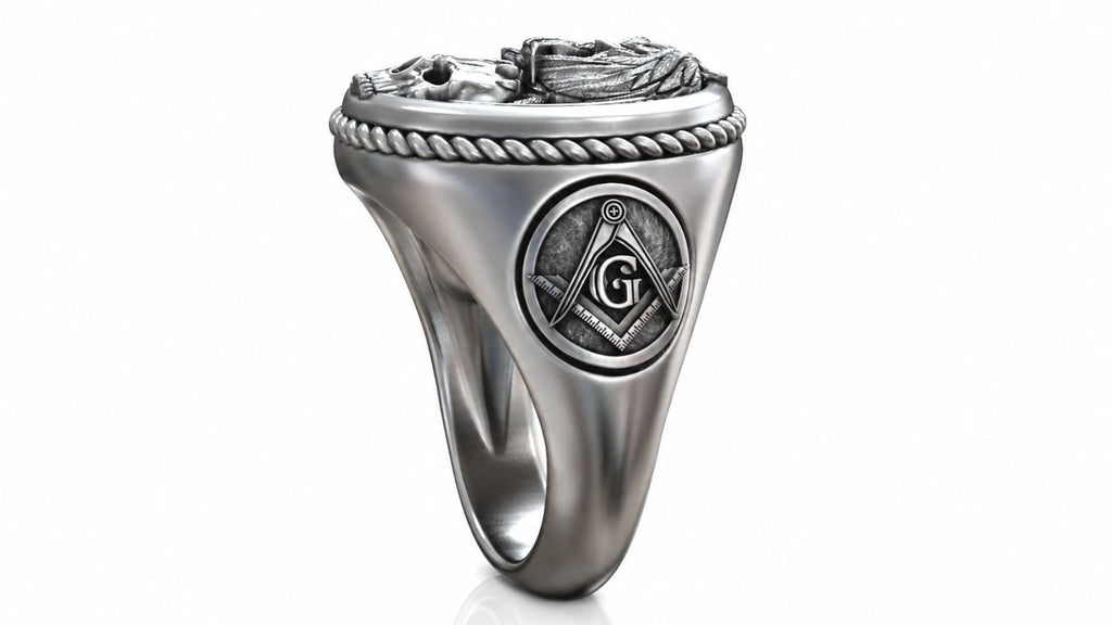 Masonic Owl & Skull Signet Ring – Sterling Silver