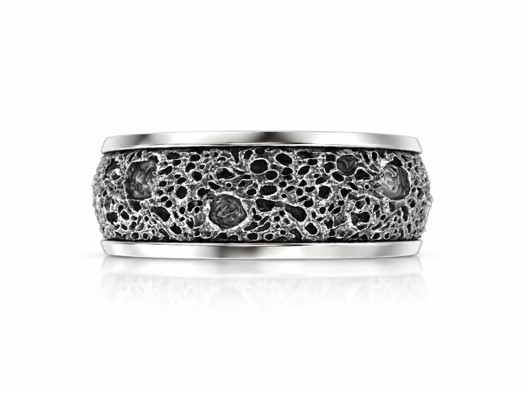 Lunar Crater Meteorite Band Ring – Sterling Silver