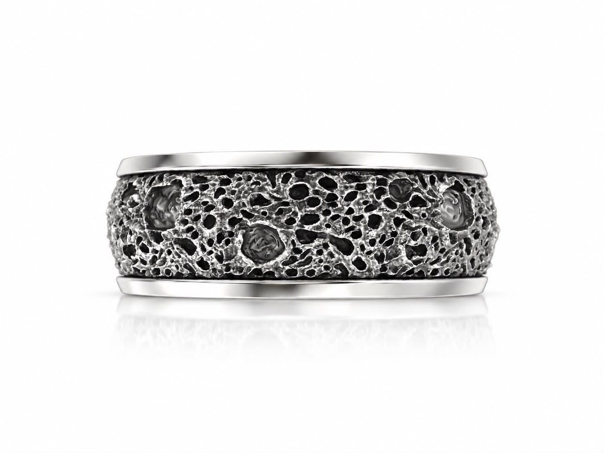 Lunar Crater Meteorite Band Ring – Sterling Silver