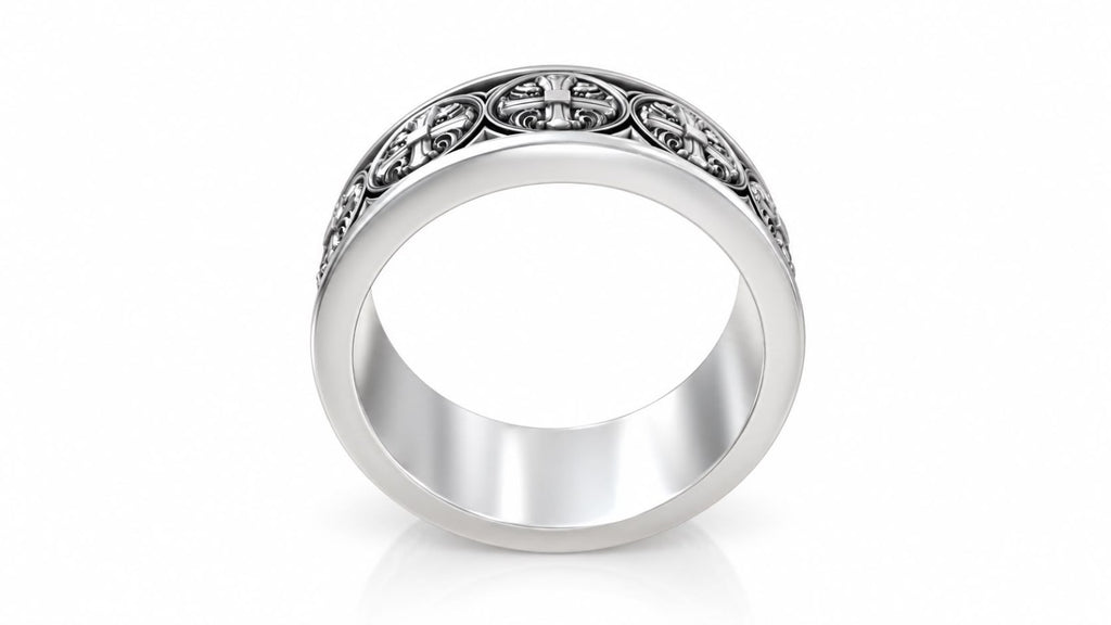 Gothic Cross Medallion Band Ring – Sterling Silver