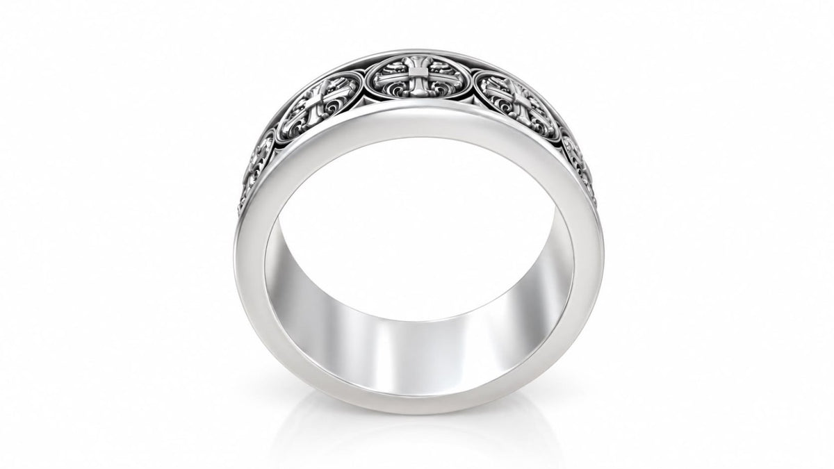 Gothic Cross Medallion Band Ring – Sterling Silver