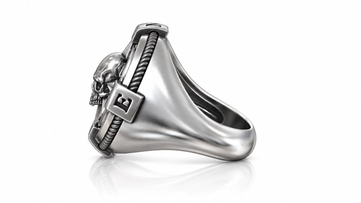Skull Compass Rose Mariner Signet Ring – Sterling Silver