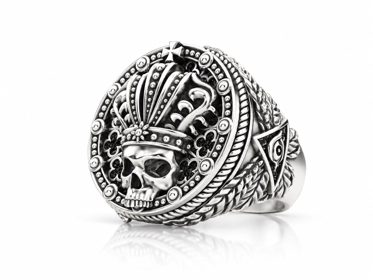 Crowned King Skull Signet Ring – Sterling Silver