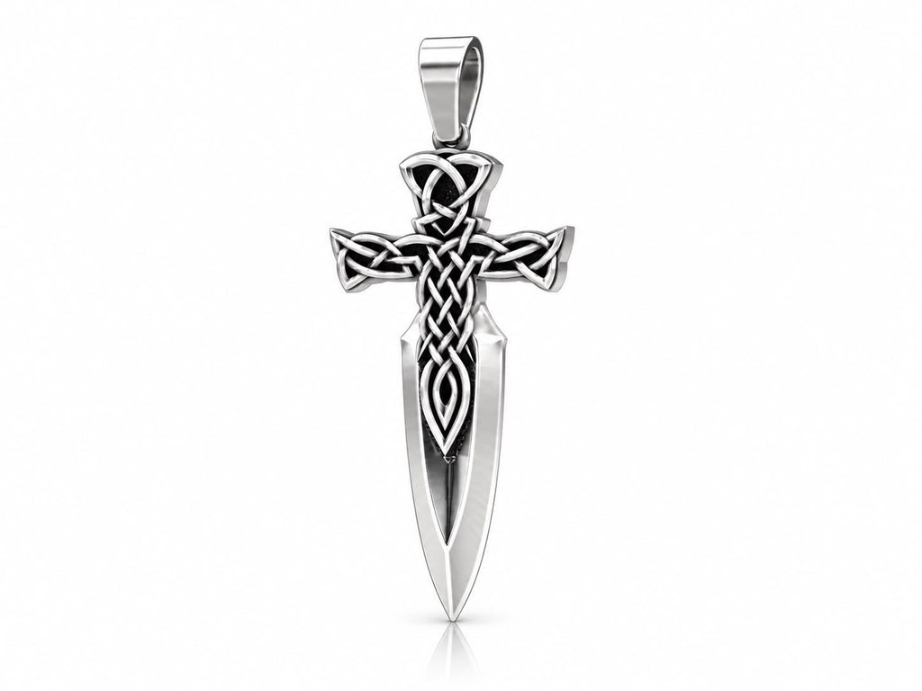 Celtic Knot Dagger Cross Pendant – Sterling Silver
