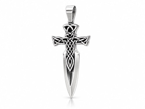 Celtic Knot Dagger Cross Pendant – Sterling Silver