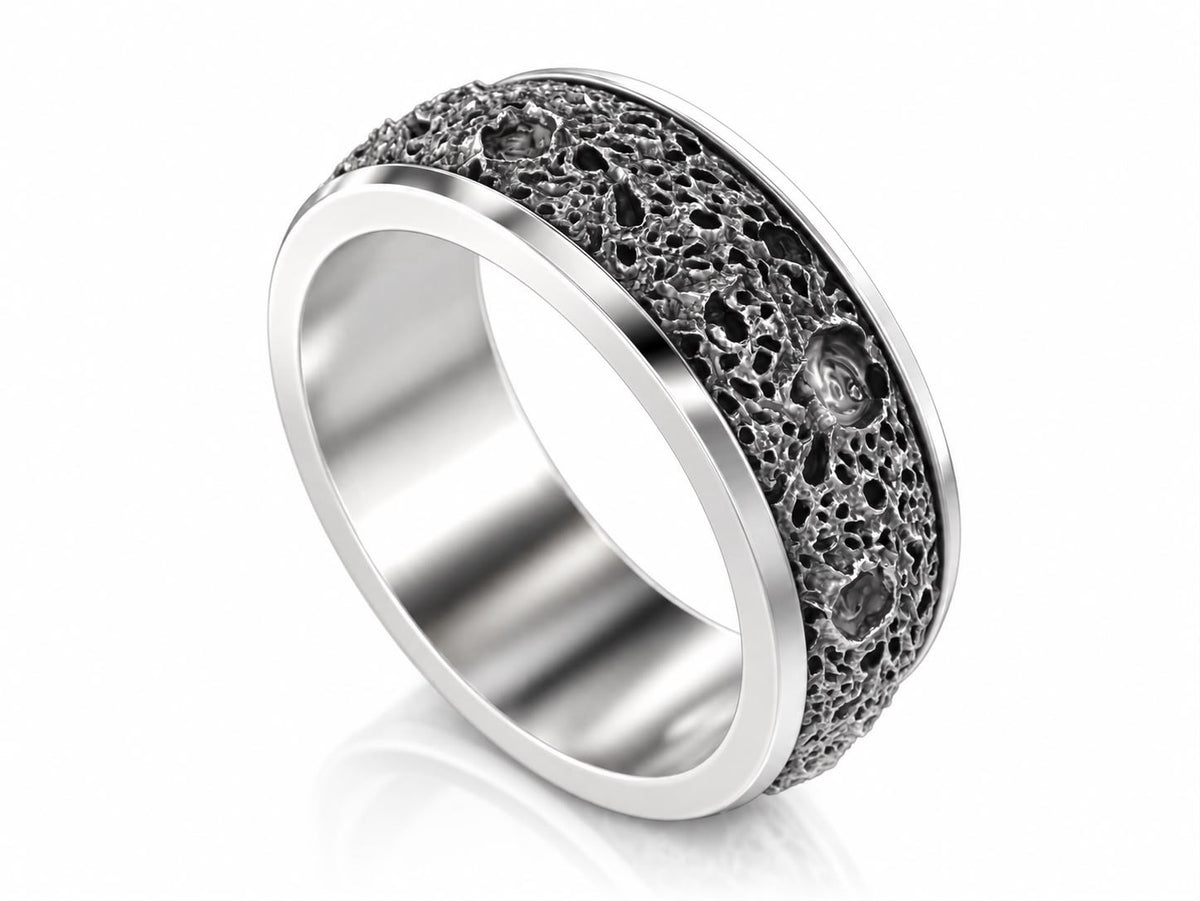 Lunar Crater Meteorite Band Ring – Sterling Silver