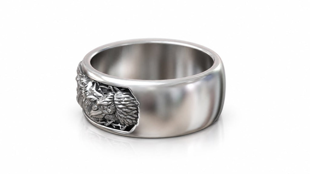 Skull & Wings Biker Band Ring – Sterling Silver