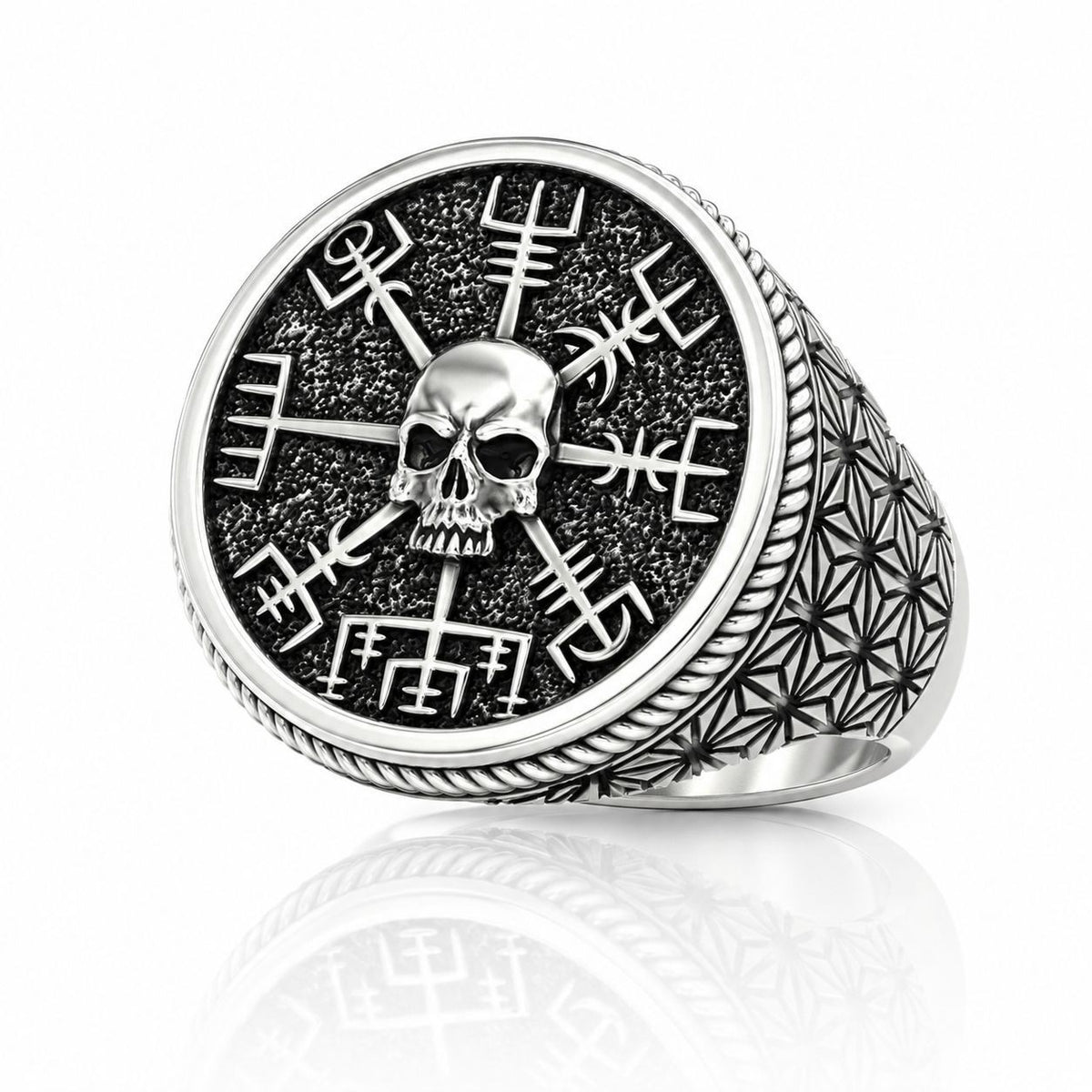 Vegvisir Skull Ring & Pendant Set – Sterling Silver