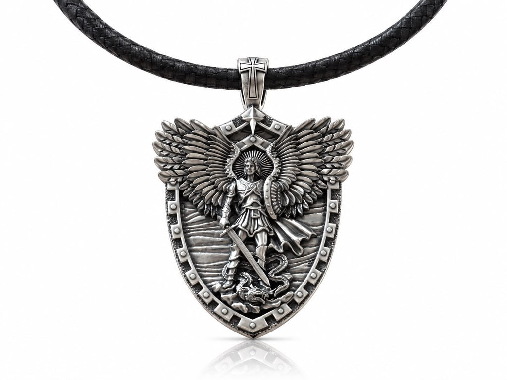 Saint Michael Shield Pendant – Sterling Silver