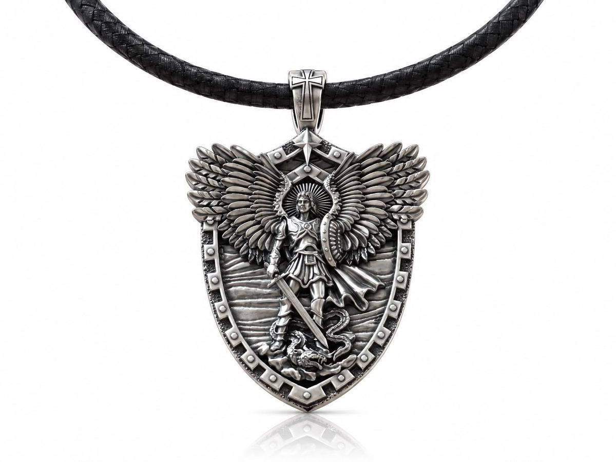 Saint Michael Shield Pendant – Sterling Silver