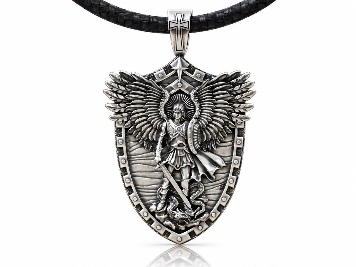 Saint Michael Shield Ring & Pendant Set – Sterling Silver