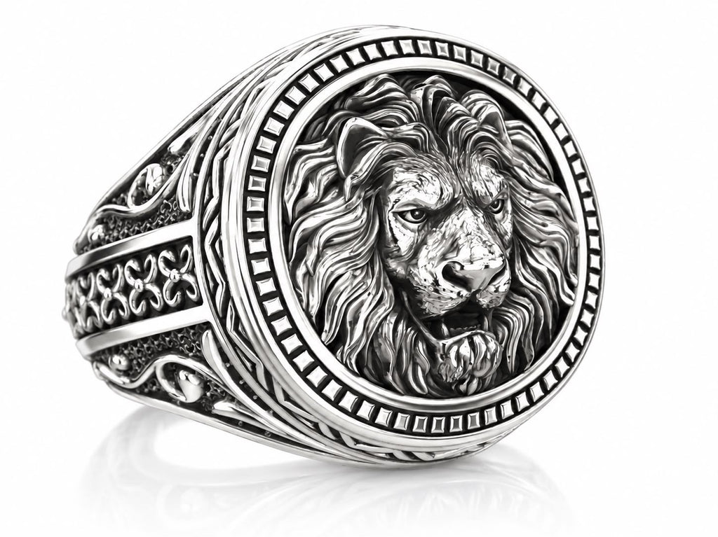 Lion Head Medallion Signet Ring – Sterling Silver