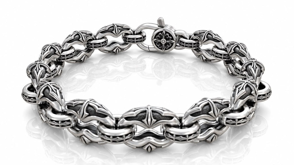 Gothic Cross Link Chain Bracelet – Sterling Silver