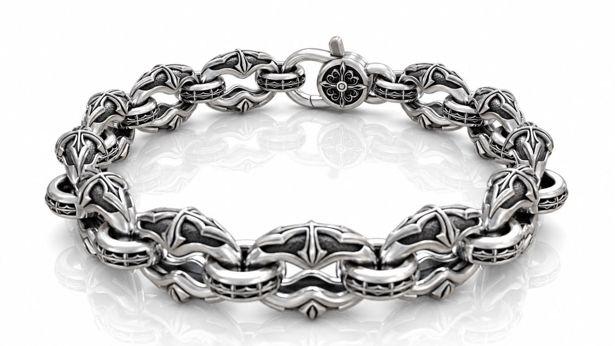 Gothic Cross Link Chain Bracelet – Sterling Silver
