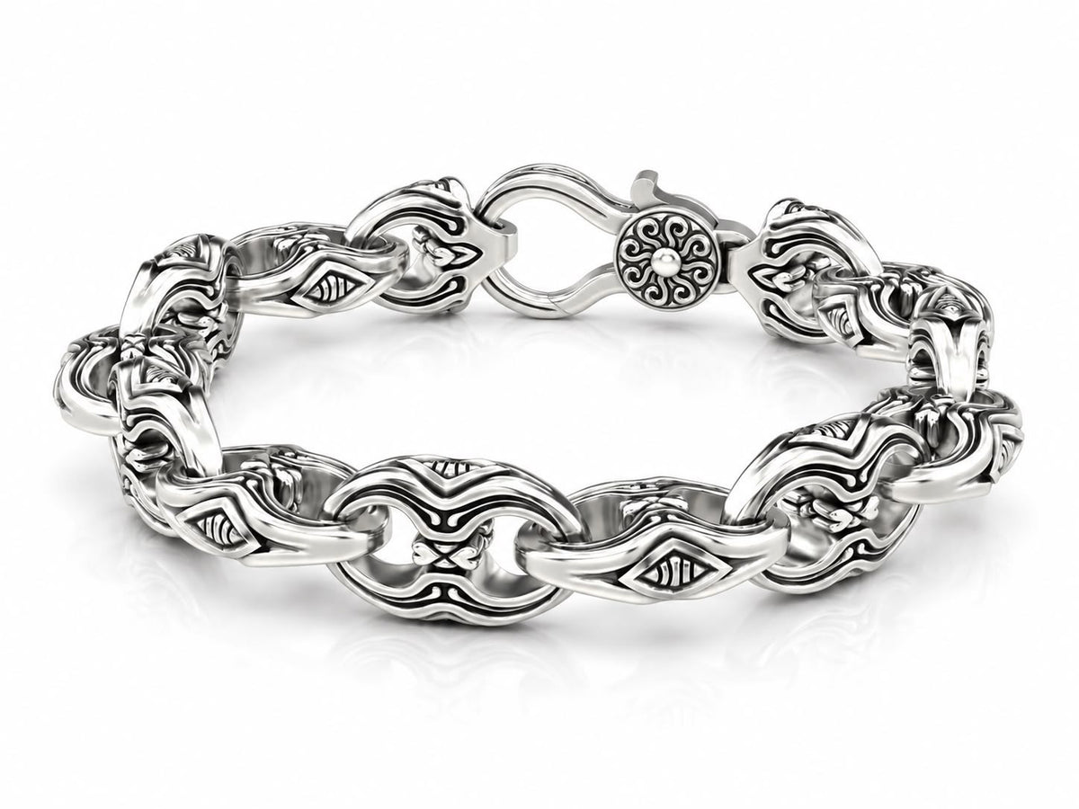 Sun Swirl Mariner Link Bracelet – Sterling Silver